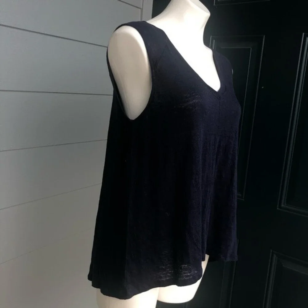 Cupcakes & Cashmere Linen Navy Open Back Tank